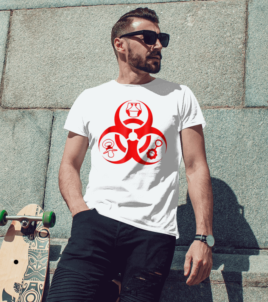 Biohazard Symbol Diaper New Dad Funny First Time Dad Pacifier Rattle T-Shirt