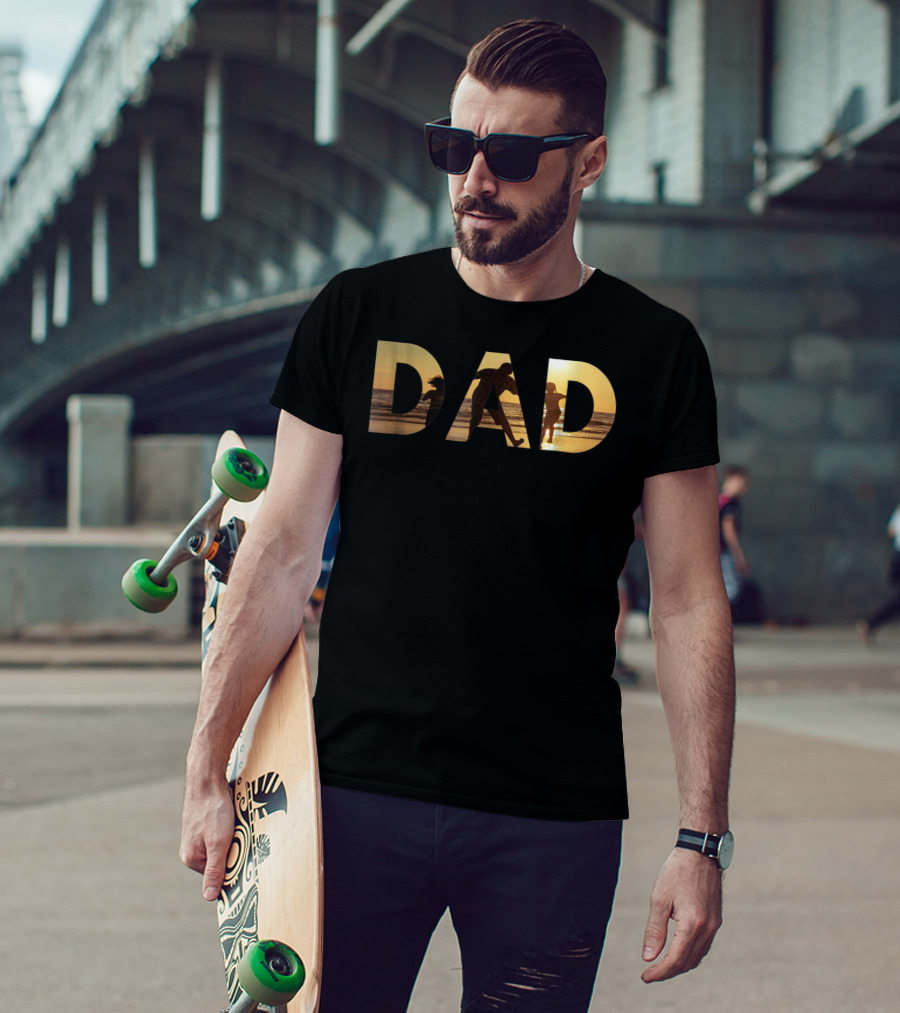 Dad With Sunset Beach Scene For Fathers And Great Men T-Shirt