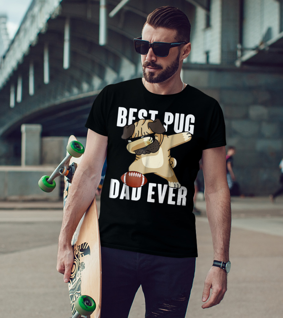 BEST PUG DAD EVER Dabbing Football Dog T-Shirt