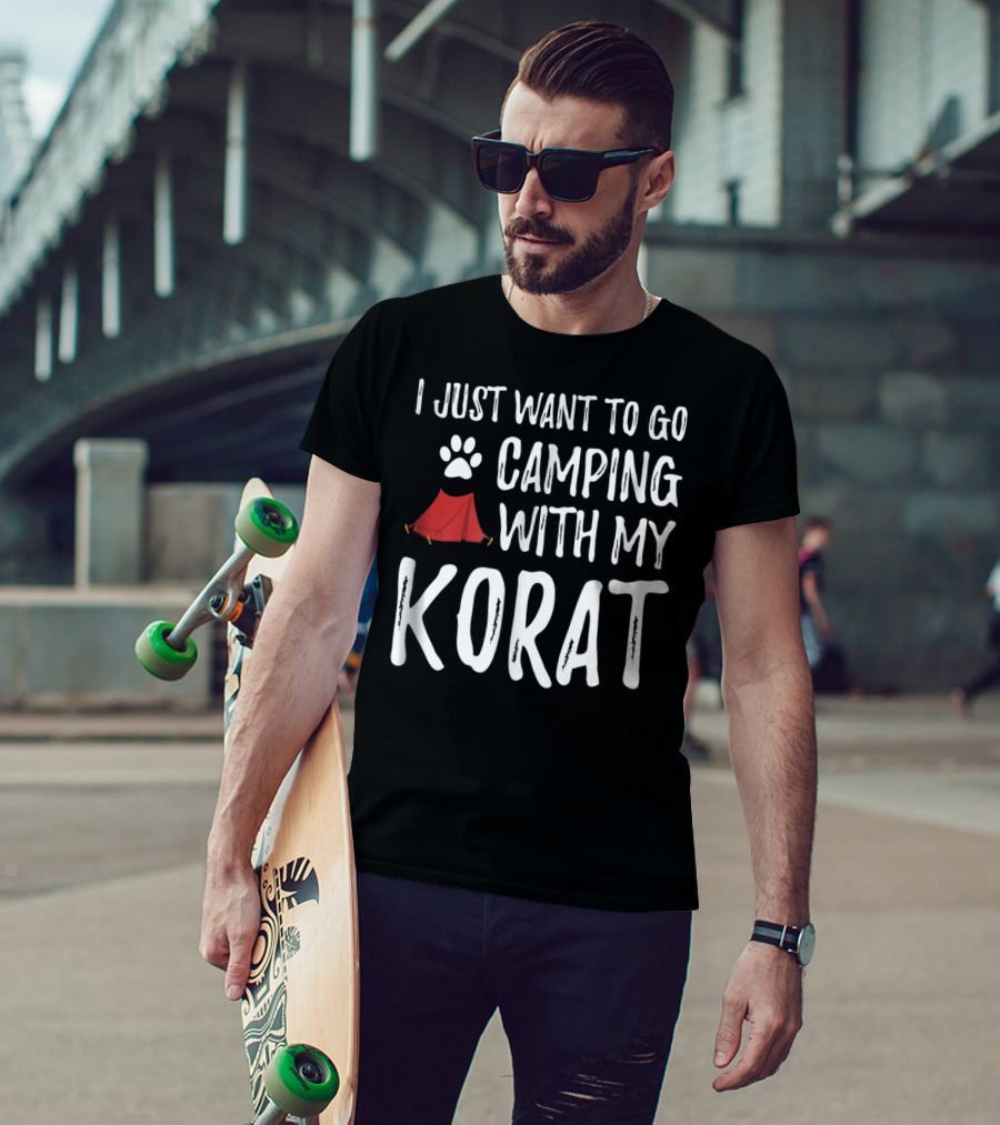 I Just Want To Go Camping With My Korat Cat Tent Paw Prints T-Shirt