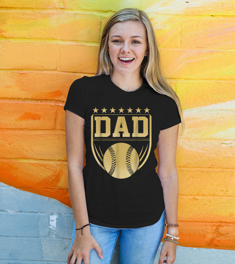 Golden Shield Baseball Dad Medal 76 T-Shirt