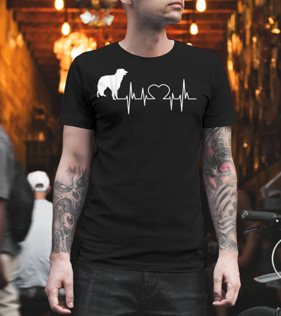 Borzoi Dog Heartbeat Line with Heart Shape T-Shirt