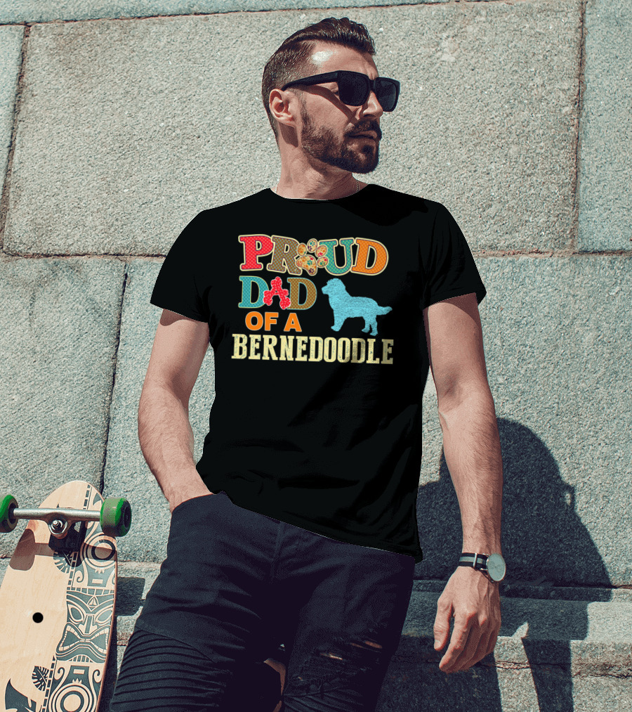 Proud Dad Of A Bernedoodle Colorful Paw Prints T-Shirt