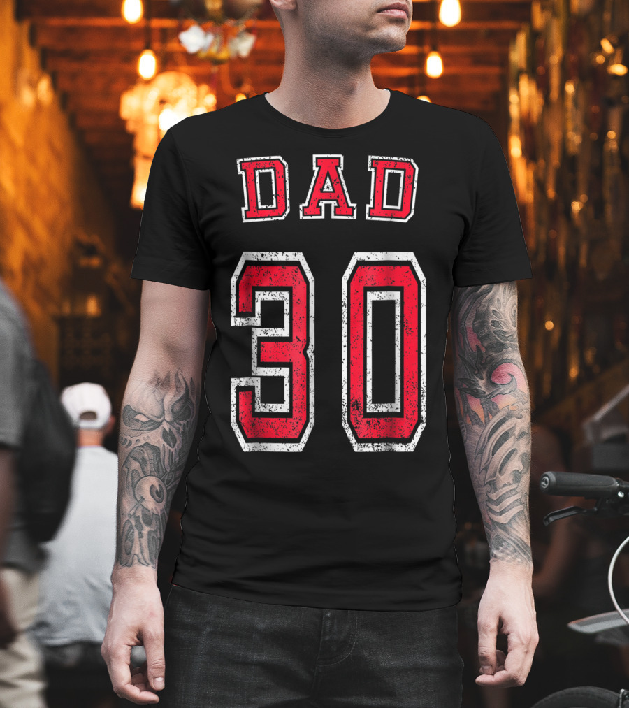 Dad 30 Distressed Football Birthday T-Shirt