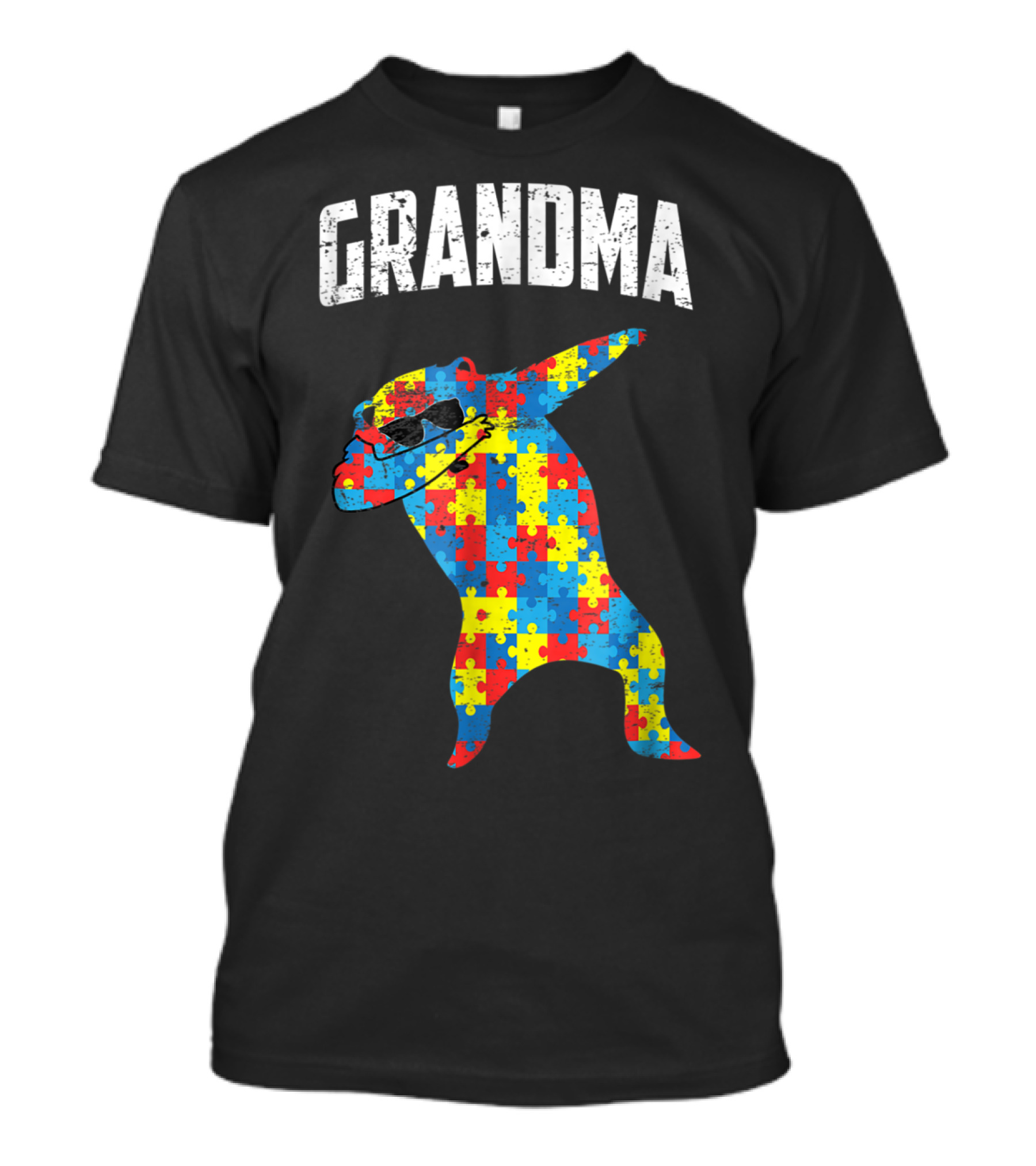 Autism Grandma Bear Dabbing Puzzle Glasses T-Shirt