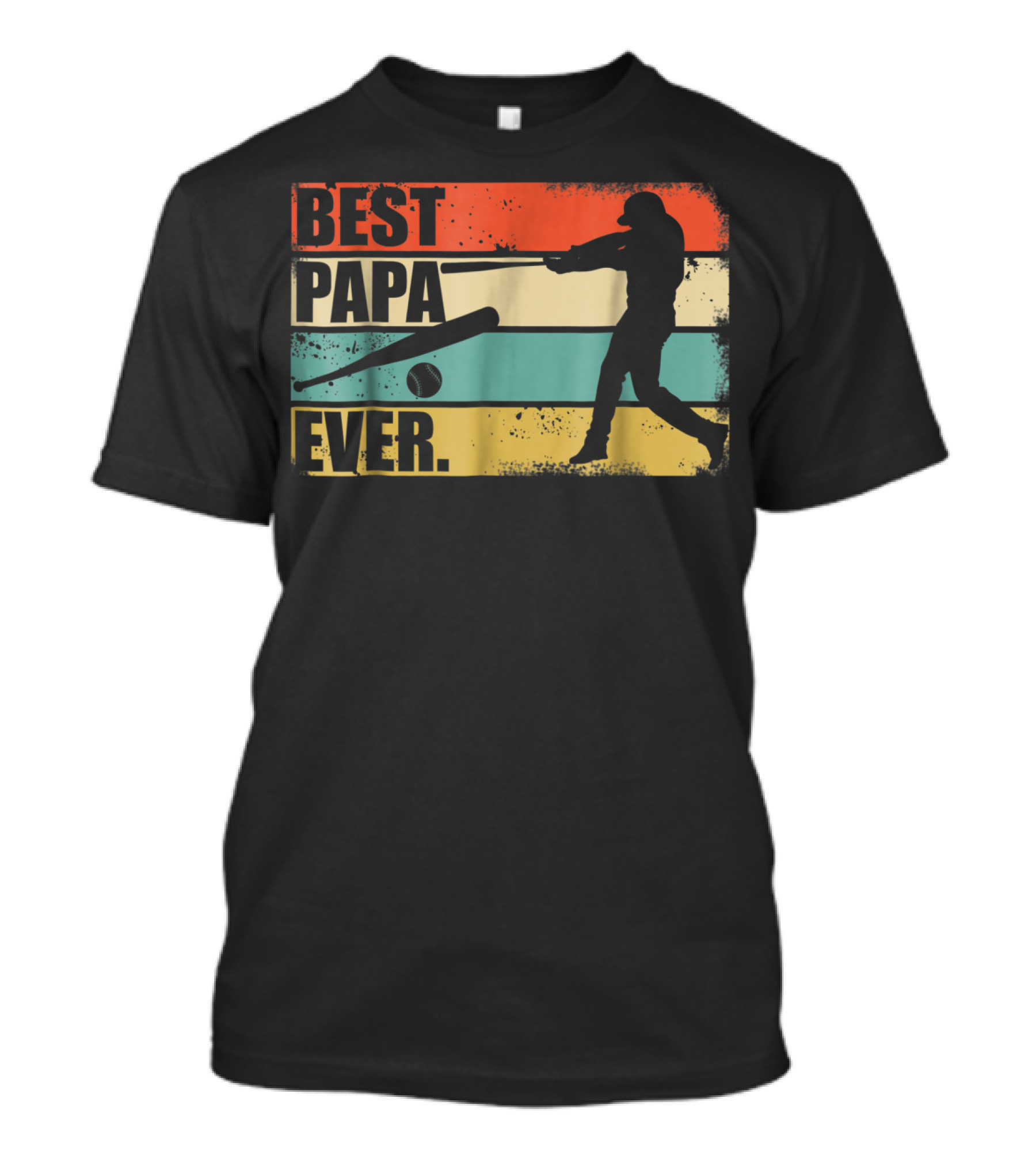 Best Papa Ever Vintage Baseball Silhouette Retro Stripes T-Shirt