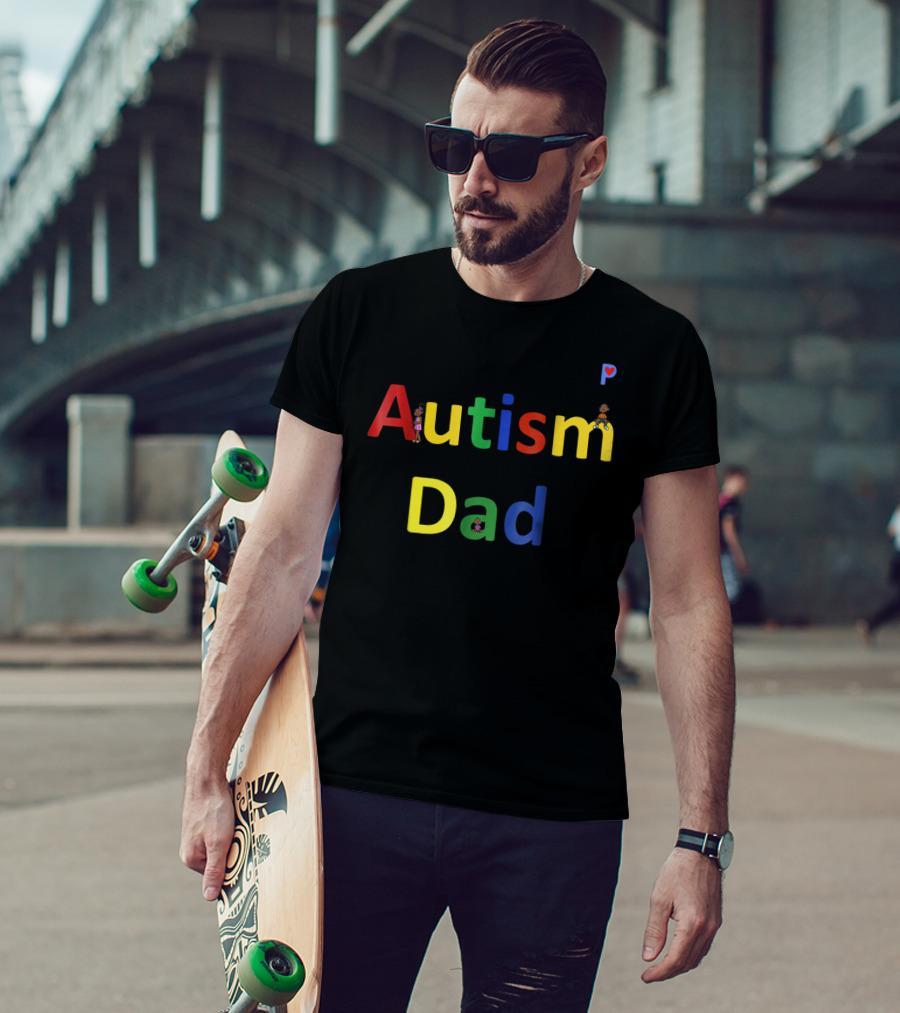 Autism Dad Autism Awareness Colorful Letters With Characters T-Shirt