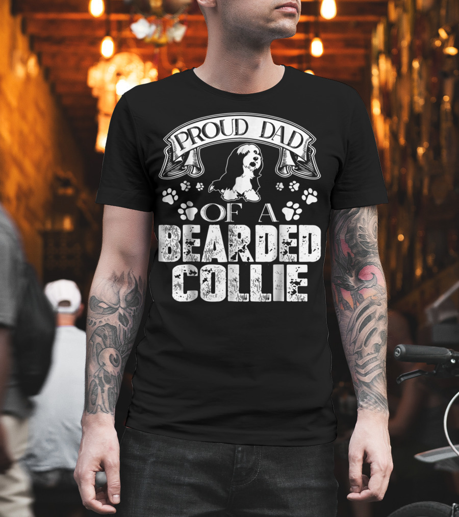 Proud Dad of a Bearded Collie Paw Prints Banner T-Shirt
