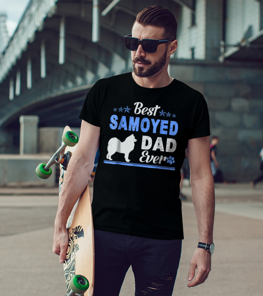 Best Samoyed Dad Ever With Stars And Dog Paw T-Shirt