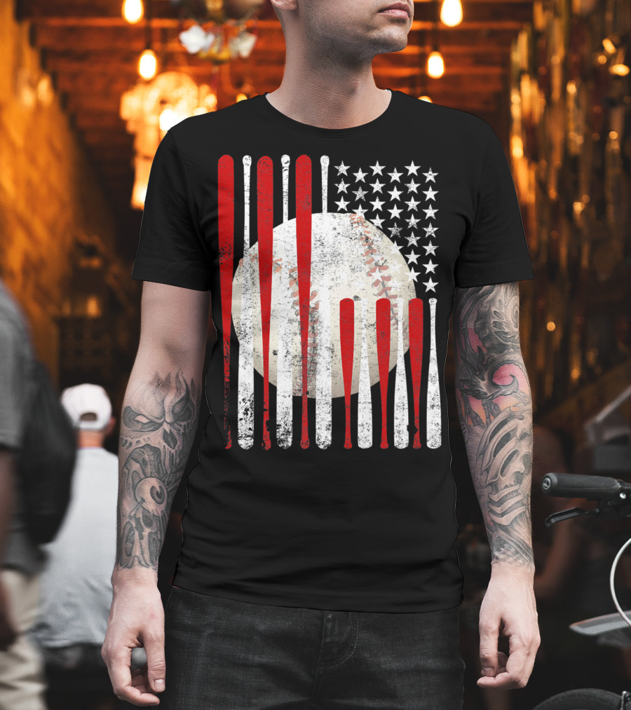 Vintage American Flag Baseball Bat Stars and Stripes Tee86 T-Shirt