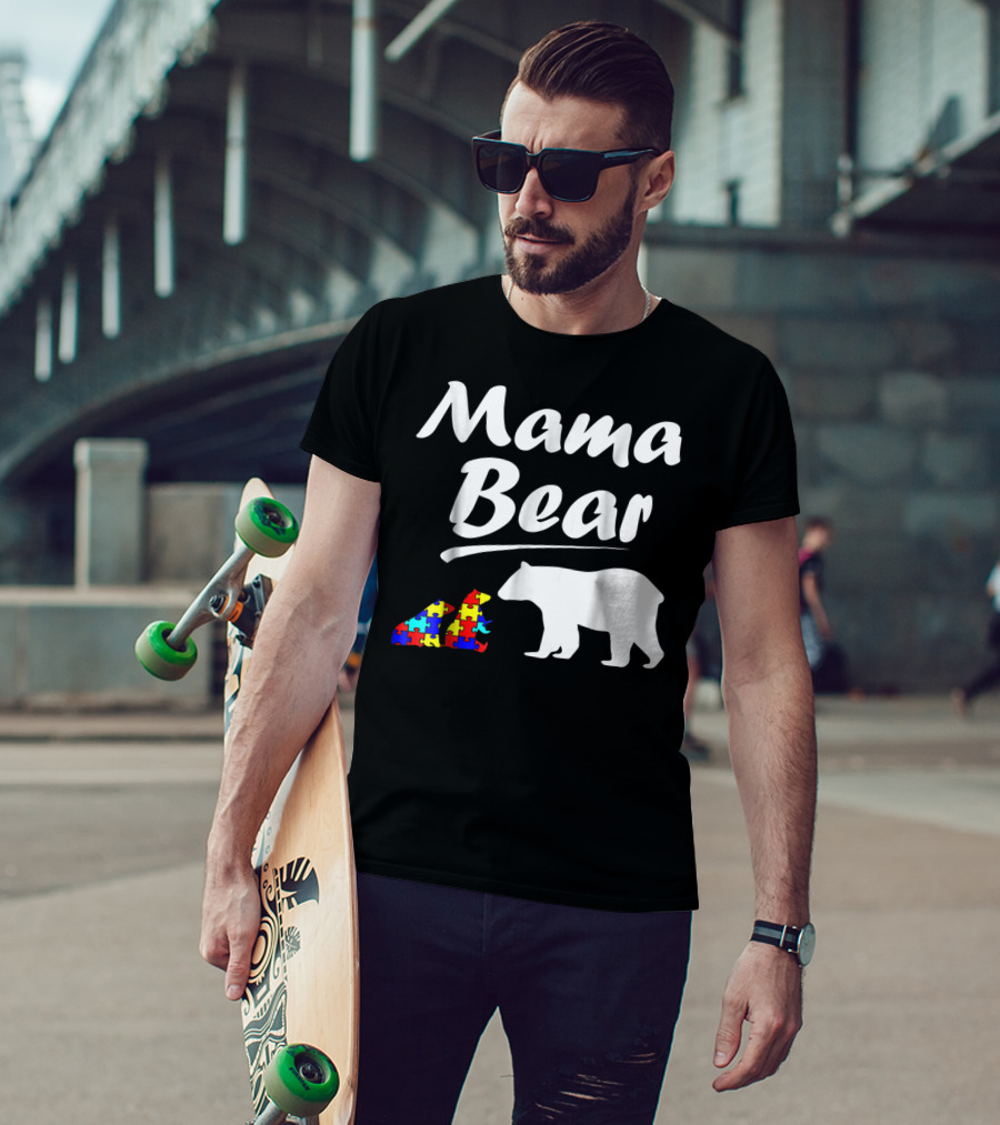 Mama Bear Autism Awareness Mom With Two Puzzle Piece Cubs T-Shirt