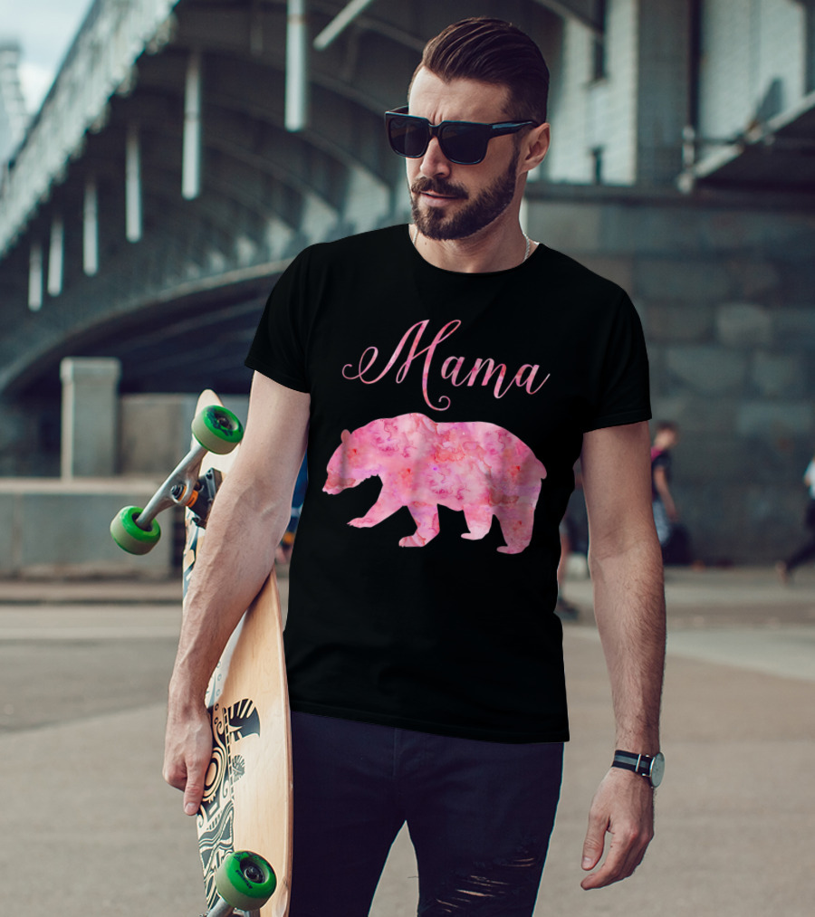 Mama Bear Mothers Birthday Mom Pink Watercolor T-Shirt