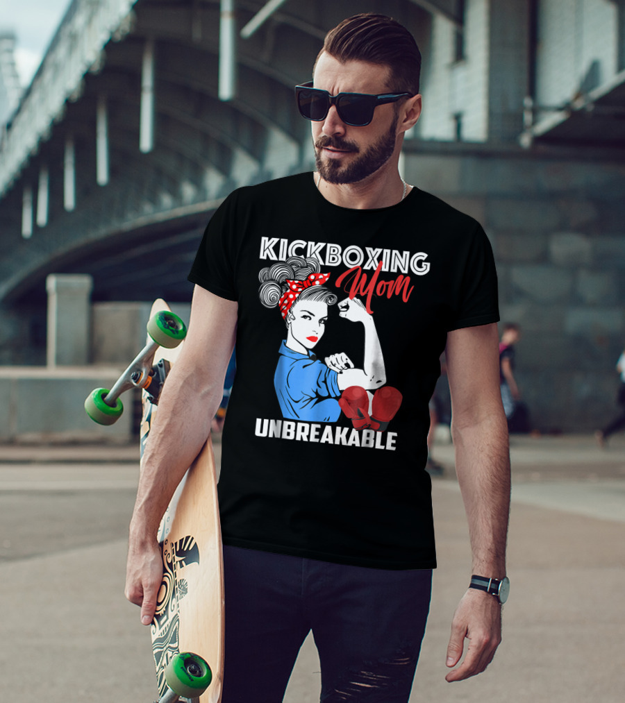 Kickboxing Mom Unbreakable Rosie The Riveter Inspired Kickboxer Mother With Red Gloves T-Shirt