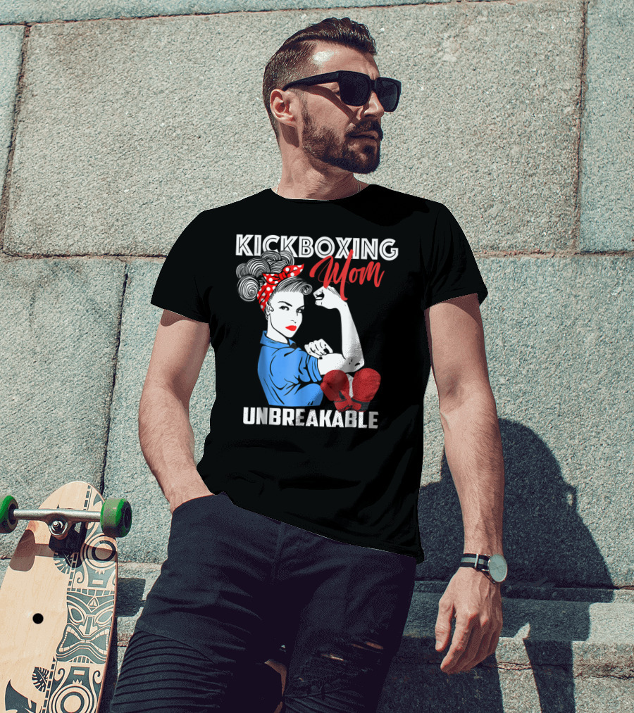 Kickboxing Mom Unbreakable Rosie The Riveter Inspired Kickboxer Mother With Red Gloves T-Shirt