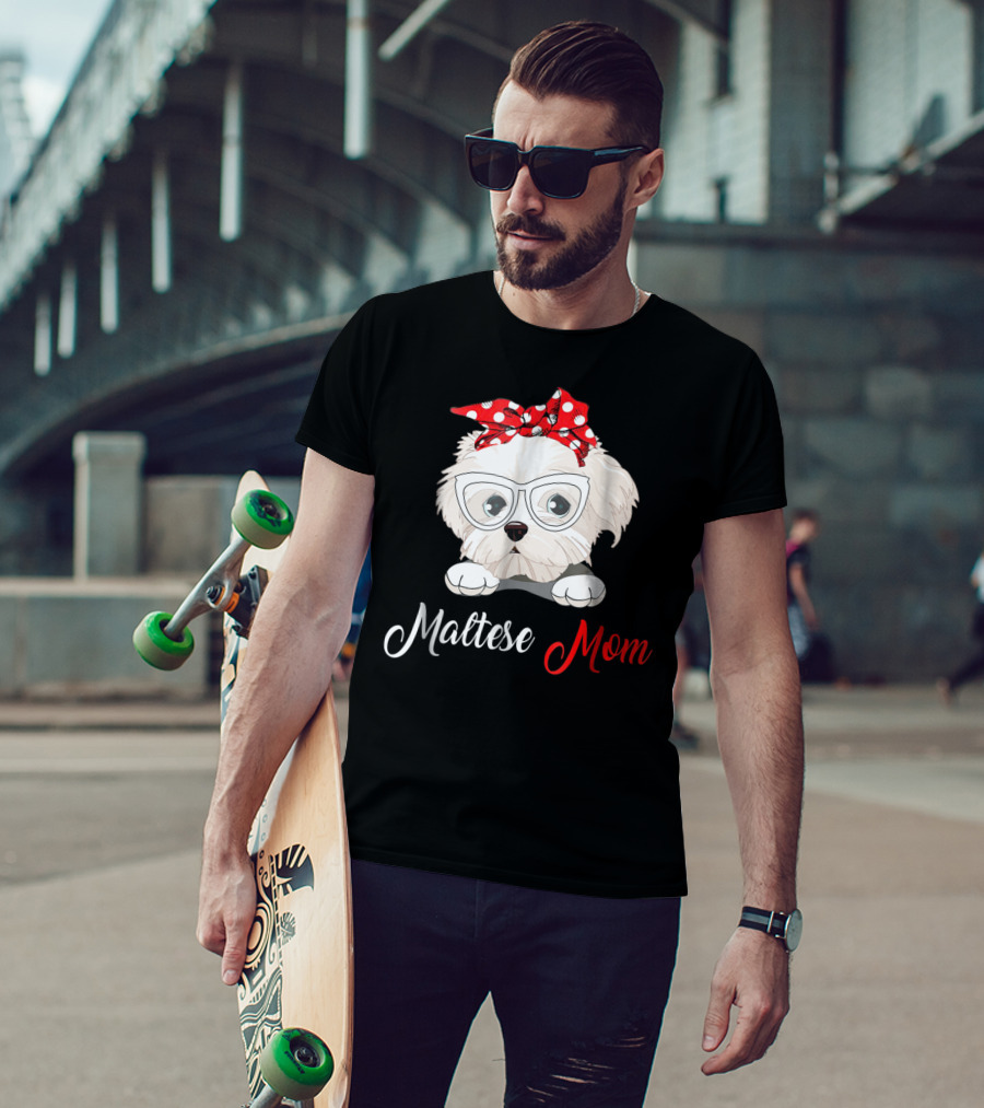 Maltese Mom Glasses Red Bow Birthday Outfit93 T-Shirt