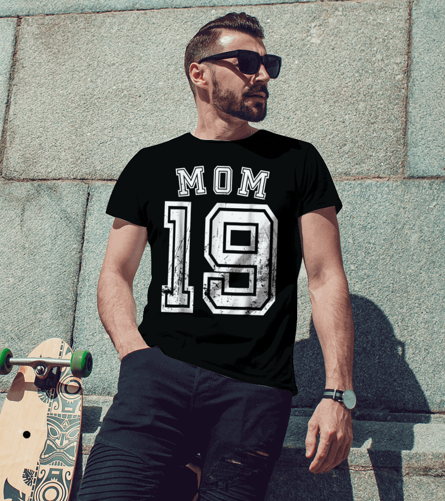 Mom 19 Nineteen Soccer Hockey Football Softball Team Sports Number T-Shirt