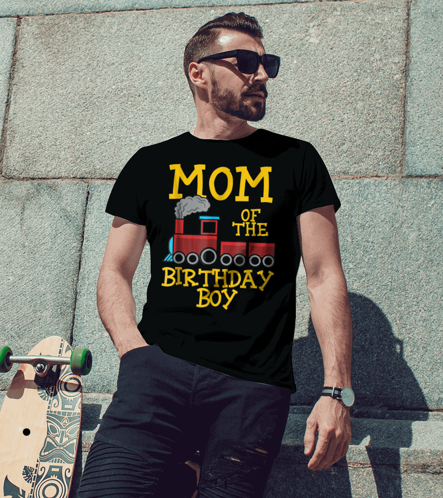 Mom Of The Birthday Boy Train Conductor Party T-Shirt