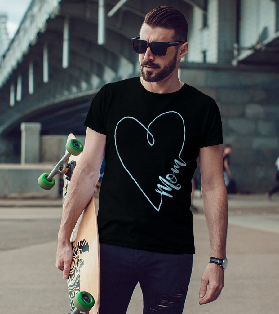 Mom Heart Aquamarine March Birthstone T-Shirt