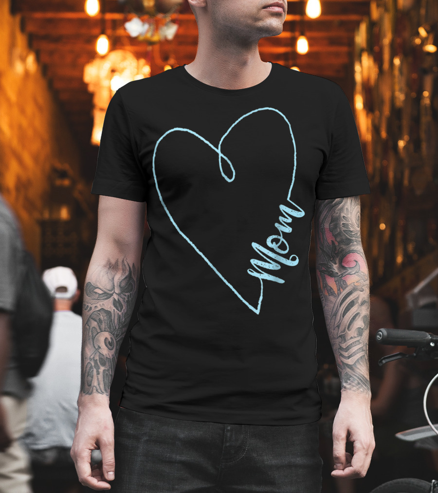 Mom Heart Aquamarine March Birthstone T-Shirt