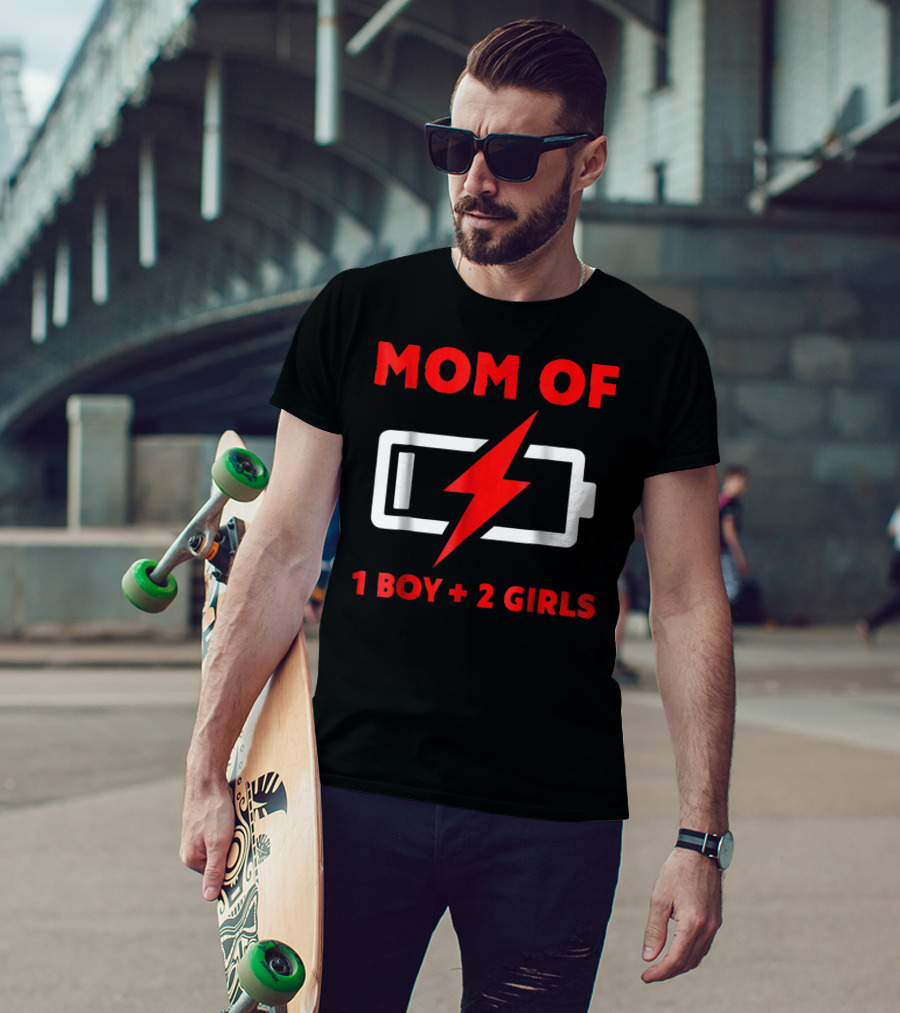 Mom Of 1 Boy 2 Girls Battery Low Mother Of Three Kids29 T-Shirt