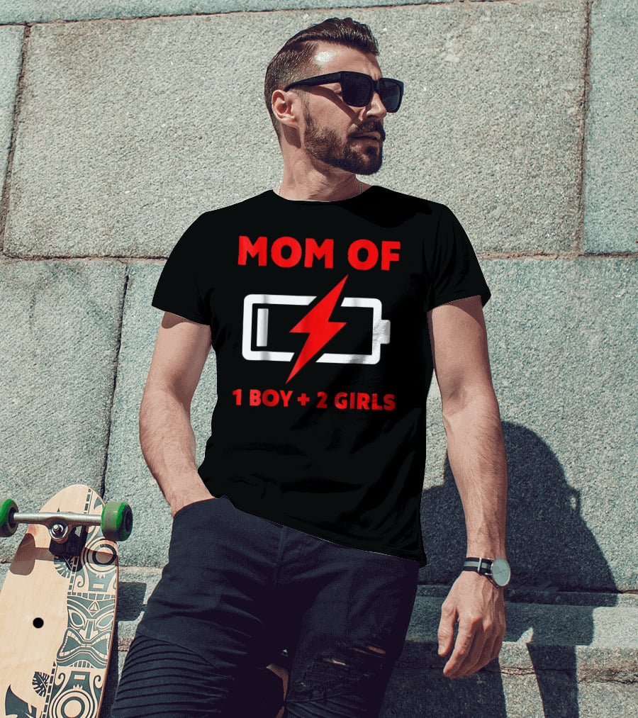 Mom Of 1 Boy 2 Girls Battery Low Mother Of Three Kids29 T-Shirt