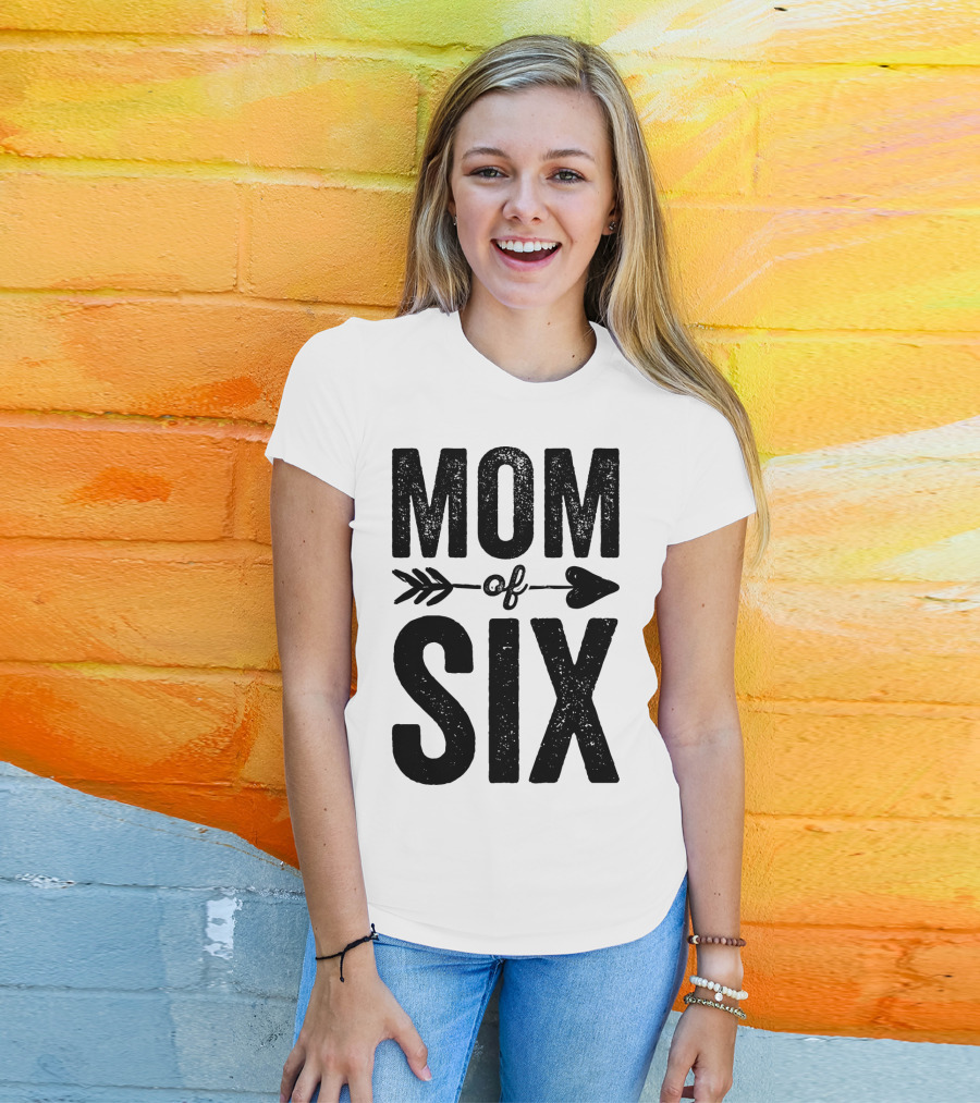 Mom Of Six Arrow Typography T-Shirt