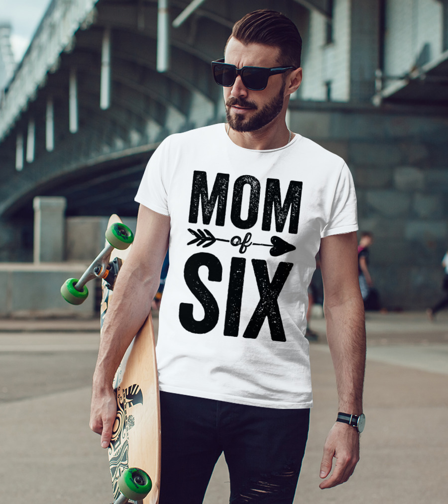 Mom Of Six Arrow Typography T-Shirt