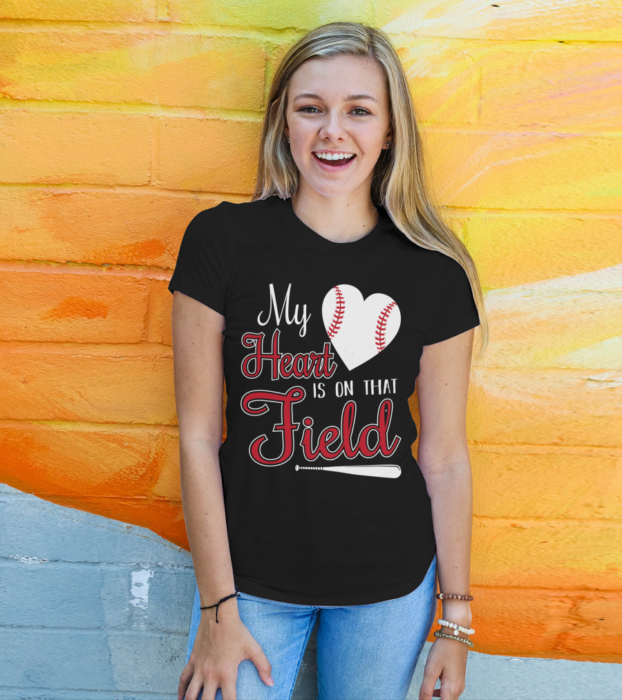 My Heart Is On That Field Baseball Bat Heart T-Shirt