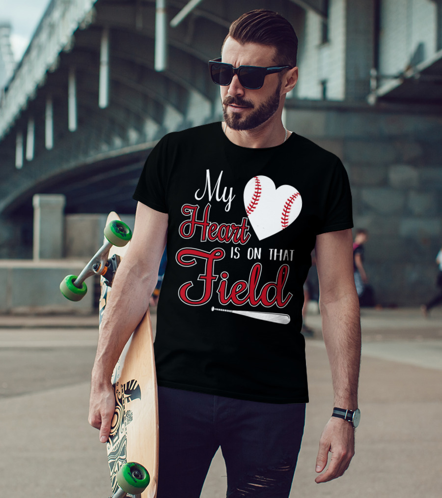 My Heart Is On That Field Baseball Bat Heart T-Shirt