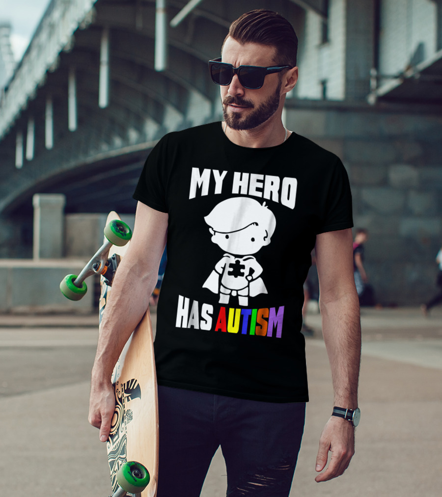 My Hero Has Autism Mom From Son56 Puzzle Cape Hero T-Shirt