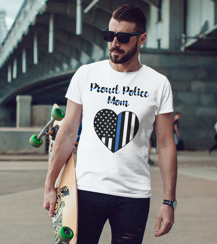 Proud Police Mom Heart Thin Blue Line T-Shirt