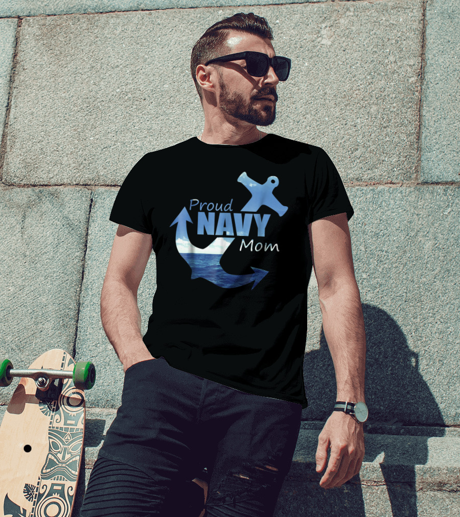 Proud Navy Mom Anchor Ocean T-Shirt