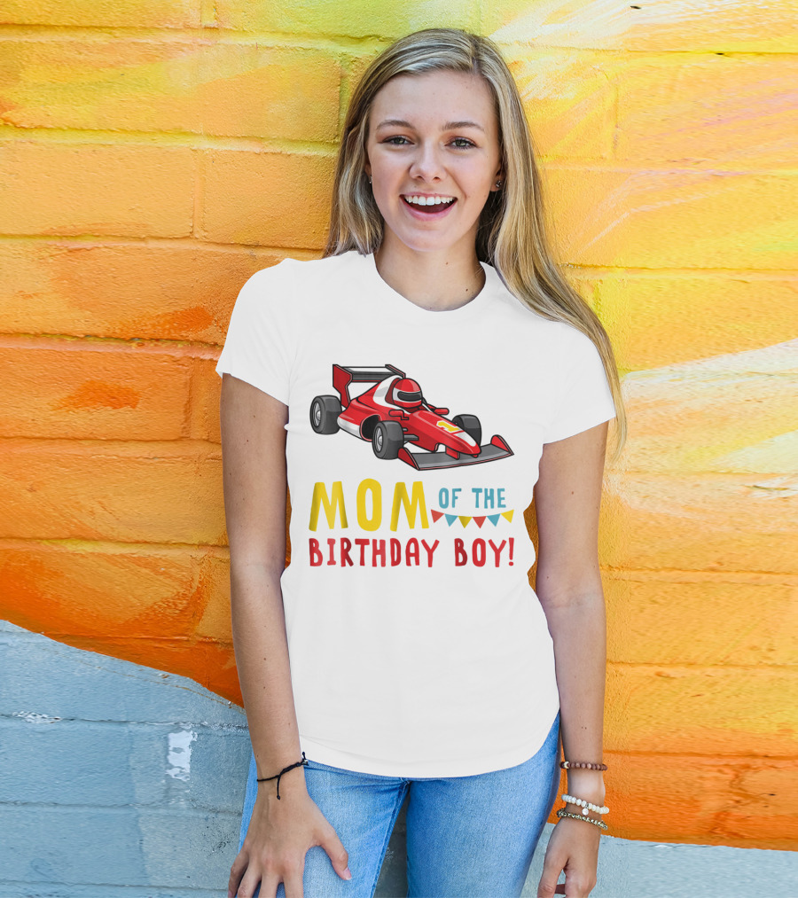 Mom Of The Birthday Boy Racer Car T-Shirt