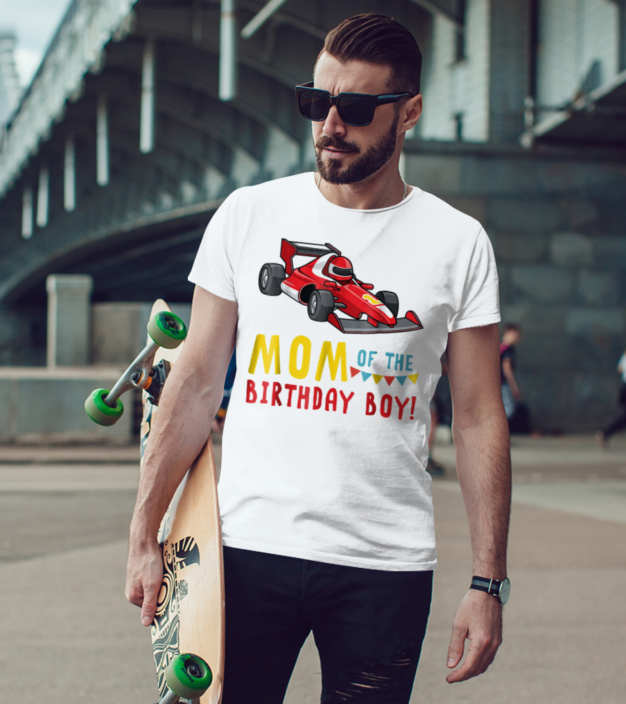 Mom Of The Birthday Boy Racer Car T-Shirt