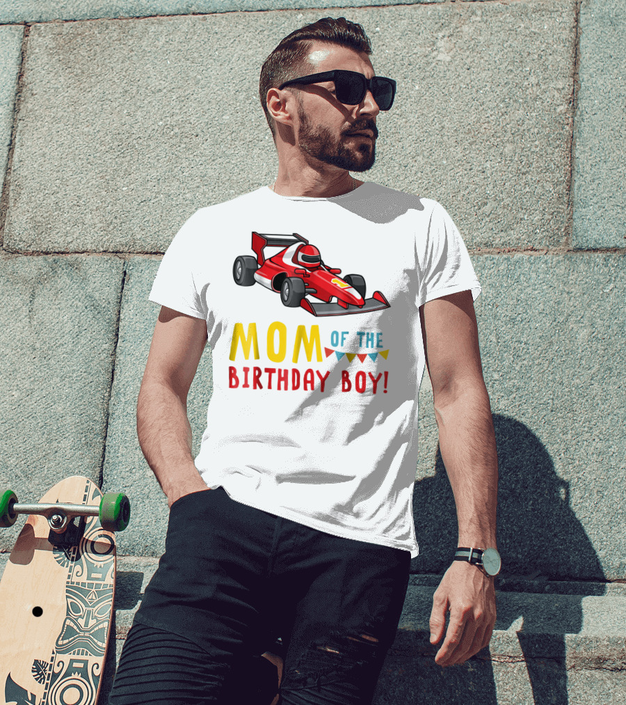 Mom Of The Birthday Boy Racer Car T-Shirt