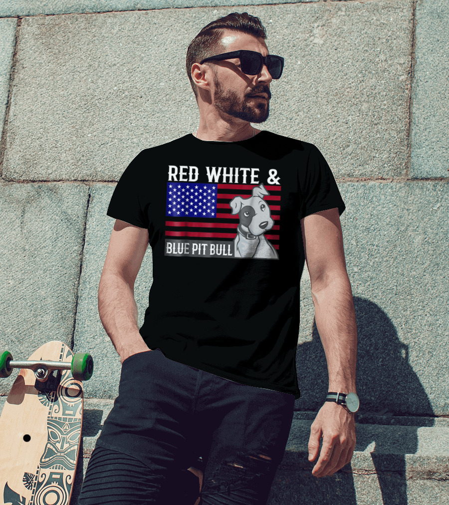 Red White Blue Pit Bull American Flag T-Shirt