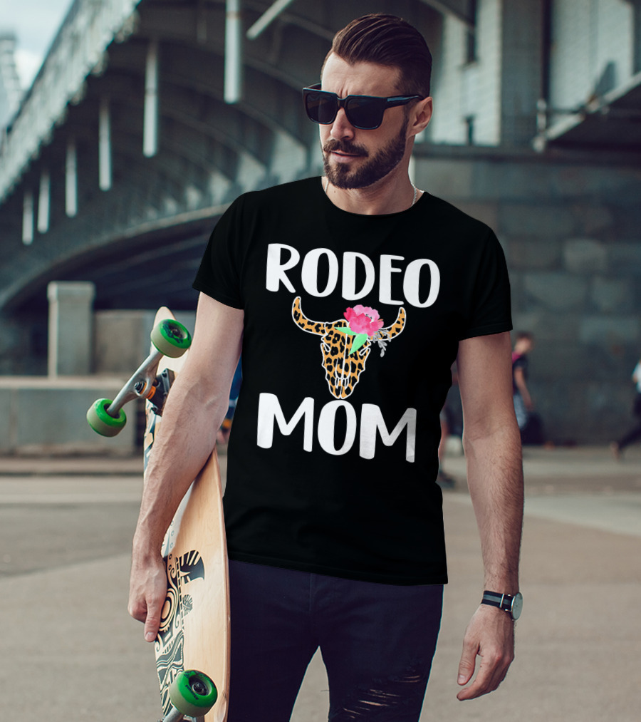 Rodeo Mom Leopard Bull Skull Floral Rodeo Mom T-Shirt
