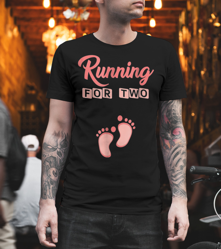 Running For Two Pregnancy Humor Footprint T-Shirt