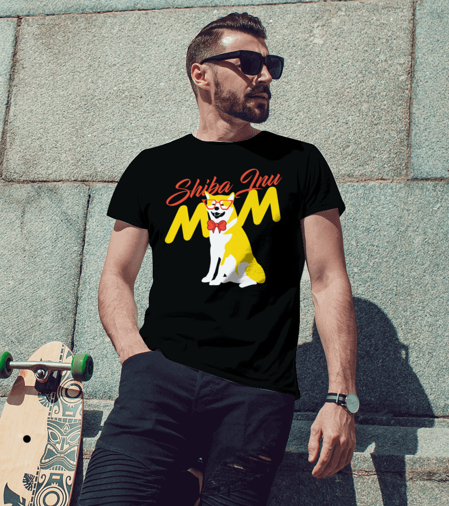 Shiba Inu Mom With Glasses And Bow Tie T-Shirt