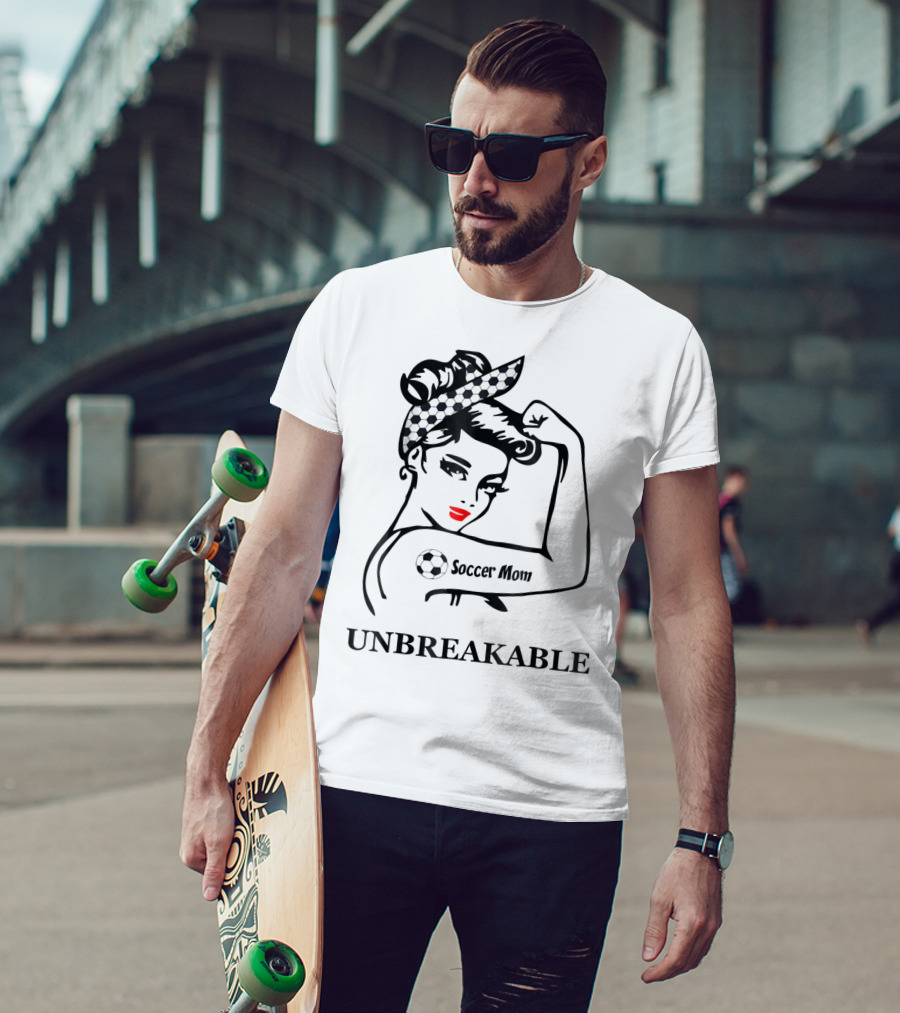 Unbreakable Soccer Mom With Soccer Ball Headscarf And Tattoo T-Shirt