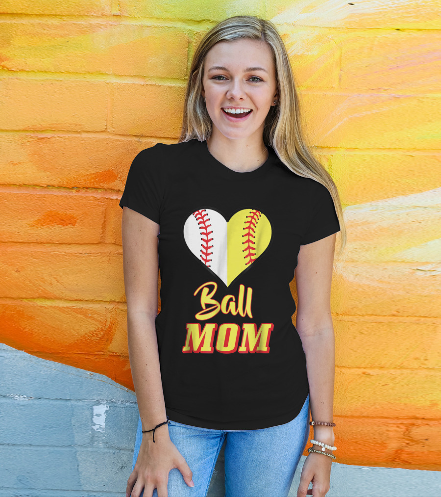 Ball Mom Softball Baseball Heart T-Shirt
