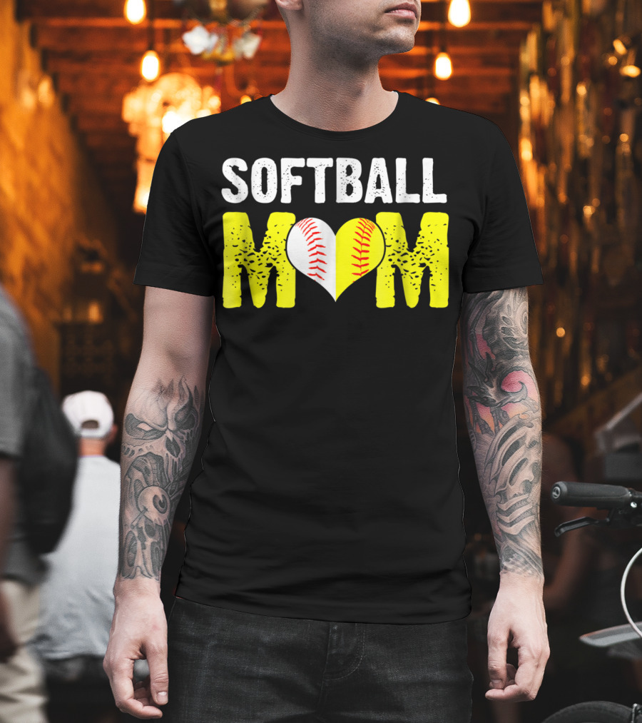 Softball Mom Heart Baseball T-Shirt