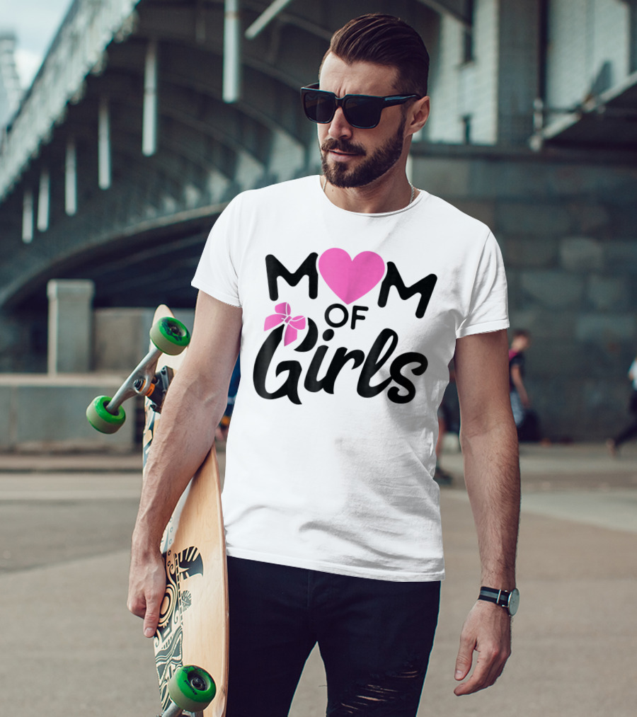 Mom Of Girls Heart And Bow T-Shirt