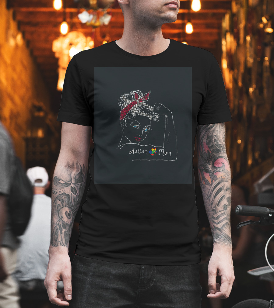 Autism Mom Strong With Ribbon Awareness T-Shirt