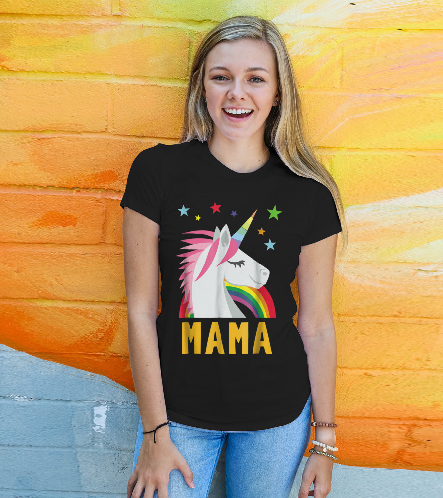 Mama Unicorn Rainbow Star Lovers T-Shirt