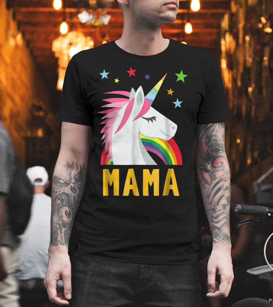 Mama Unicorn Rainbow Star Lovers T-Shirt