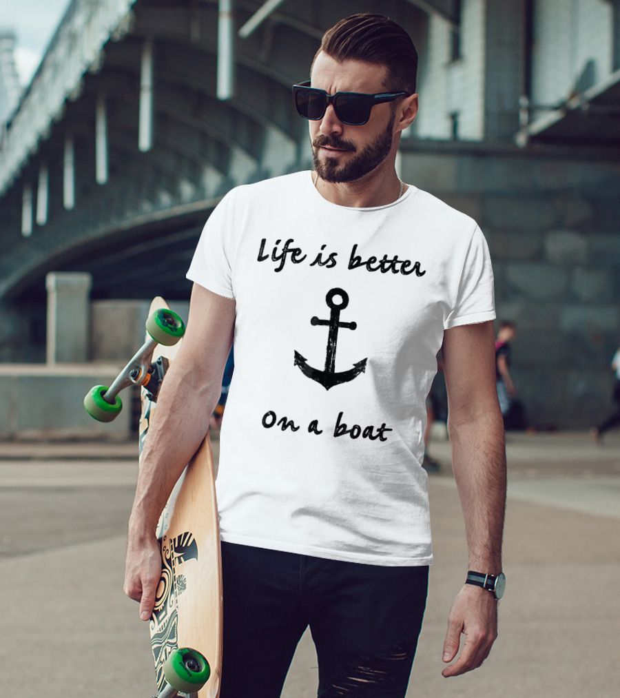 Life Is Better On A Boat Vintage Sailing Boating Fishing Anchor T-Shirt