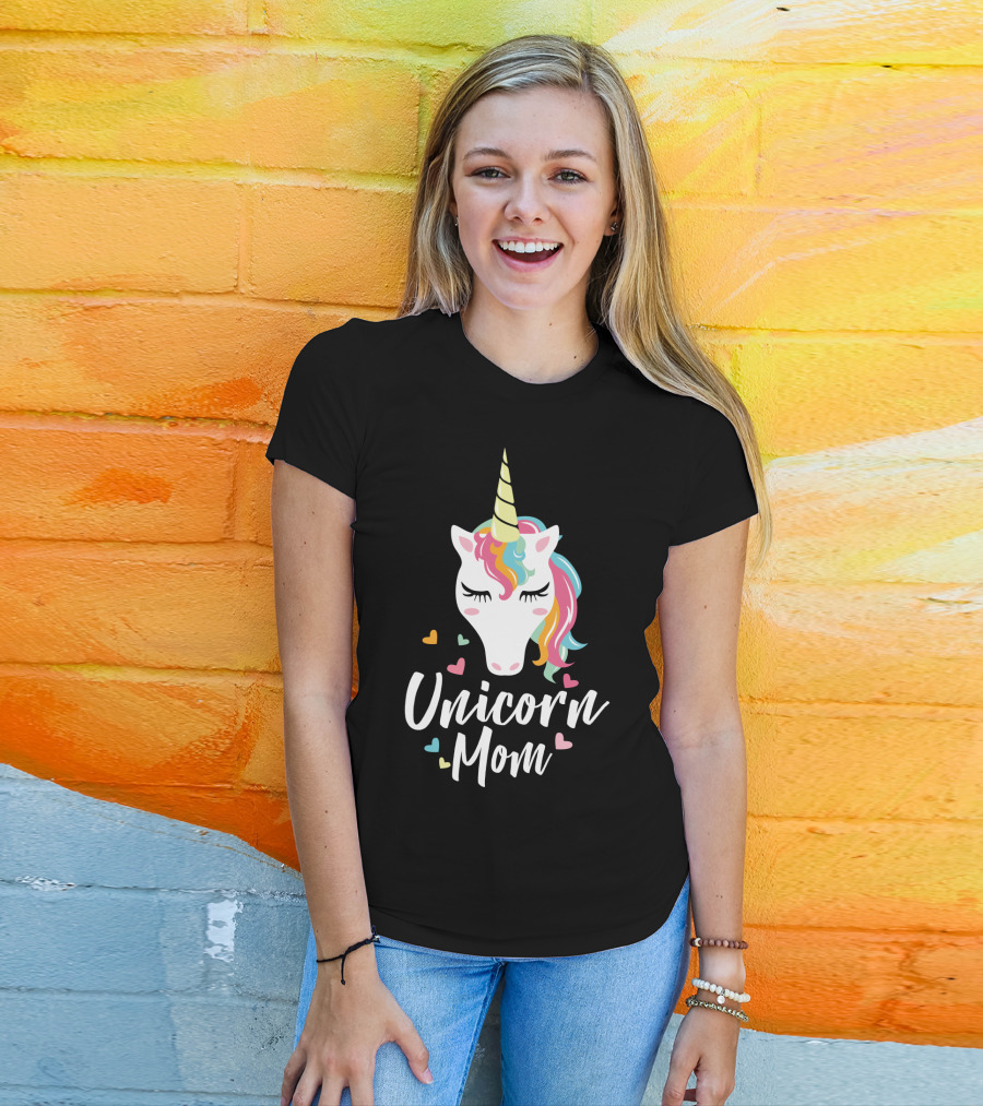 Unicorn Mom Cute Funny Unicorn Colorful Heart T-Shirt