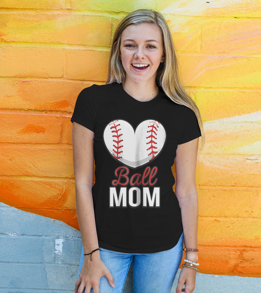 Ball Mom Heart Baseball Softball Mom T-Shirt