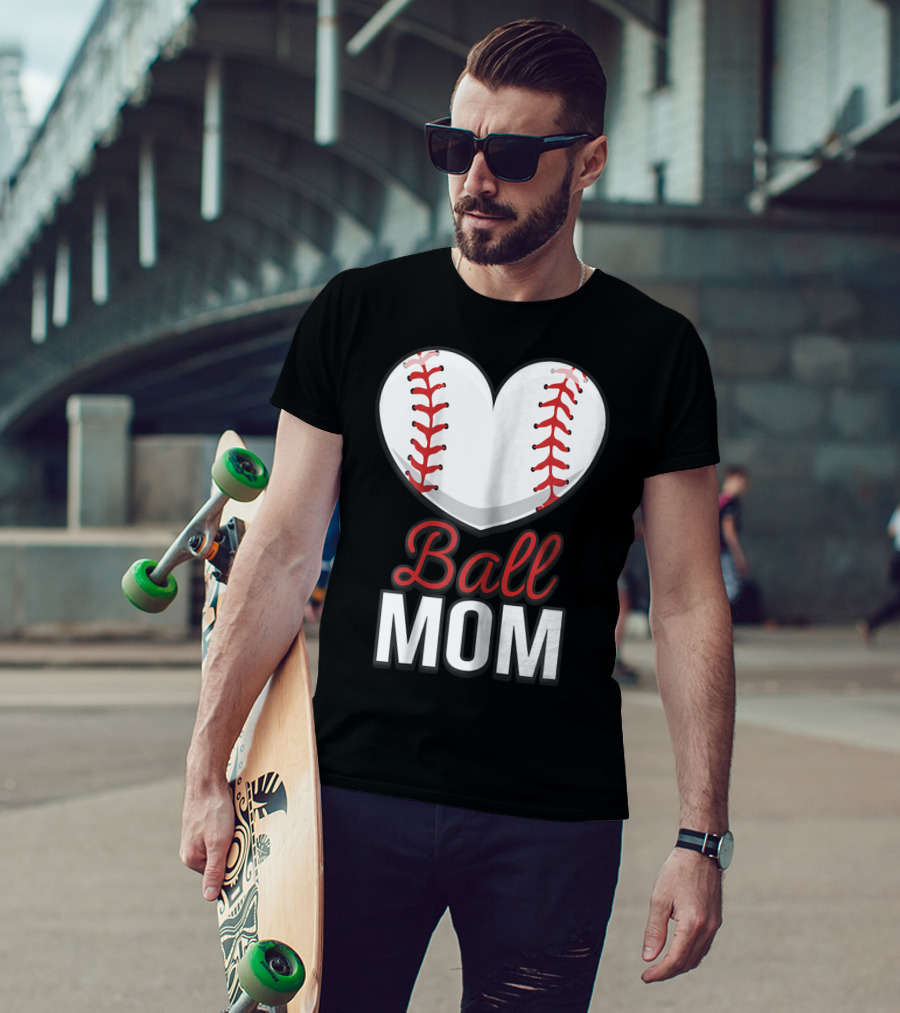 Ball Mom Heart Baseball Softball Mom T-Shirt